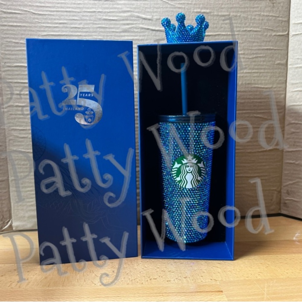 Starbucks 25th Anniversary Blue Swarovski crystal Tumbler with Crown Top